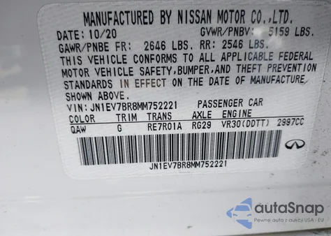 2021 Infiniti Q50 Luxe Awd z USA, uszkodzony, nr VIN JN1EV7BR8MM752221